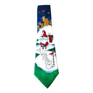 Mens Silk Necktie Santa Golf Novelty Tie Hallmark MMG Reindeer Snow Golfing Vtg